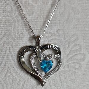 S925 HEART NECKLACE WITH BLUE STONE NWOT